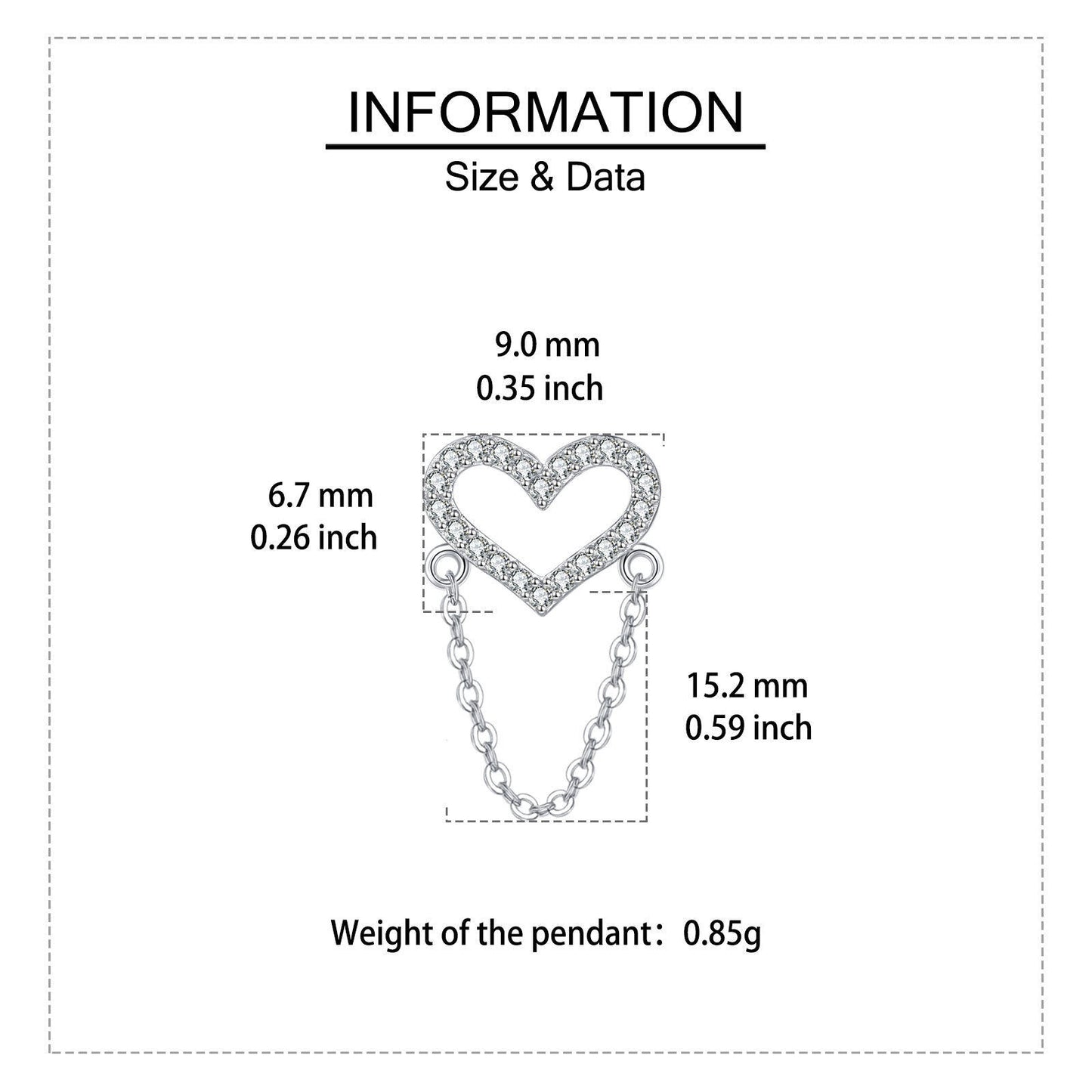 Silver Heart-Shaped Zircon Chain Drop Earrings