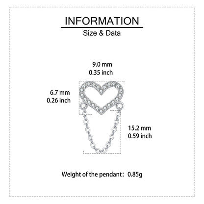 Silver Heart-Shaped Zircon Chain Drop Earrings