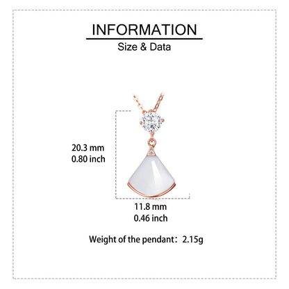 Jewelry pendant with size and data information on a white background
