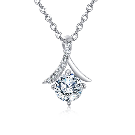 Silver necklace with a diamond pendant on a white background