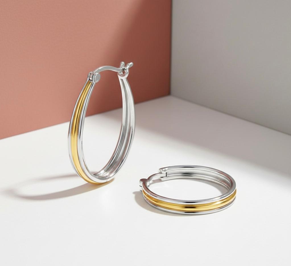 Oval Grooved Hoop Earrings